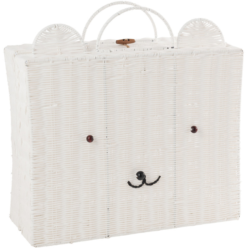 Grande Valise de rangement déco Ourson 50 cm Rotin synthétique Blanc Tressé Callisto 