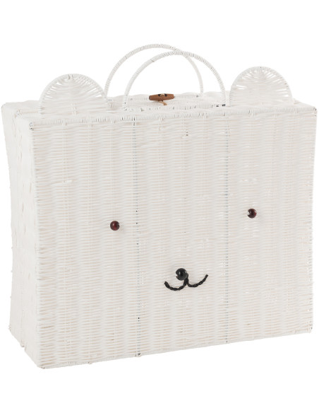 Grande Valise de rangement déco Ourson 50 cm Rotin synthétique Blanc Tressé Callisto 