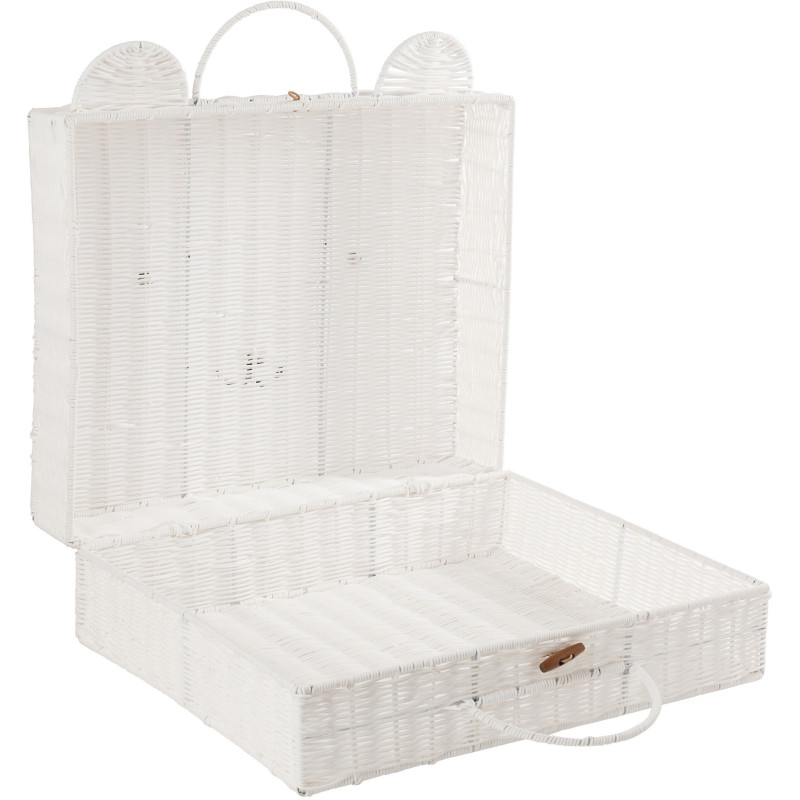 Grande Valise de rangement déco Ourson 50 cm Rotin synthétique Blanc Tressé Callisto 