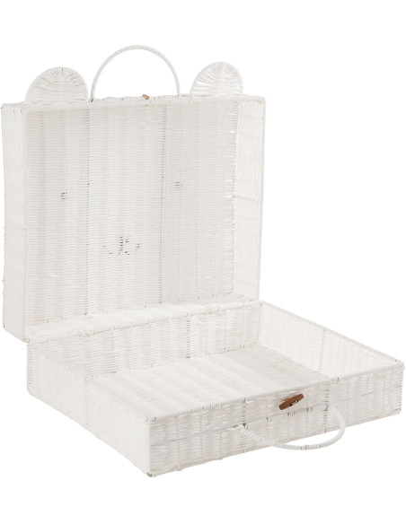 Grande Valise de rangement déco Ourson 50 cm Rotin synthétique Blanc Tressé Callisto 