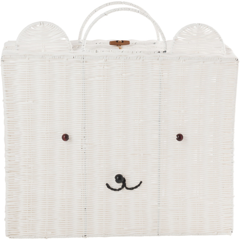 Grande Valise de rangement déco Ourson 50 cm Rotin synthétique Blanc Tressé Callisto 