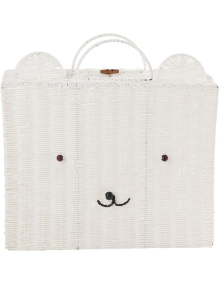 Grande Valise de rangement déco Ourson 50 cm Rotin synthétique Blanc Tressé Callisto 
