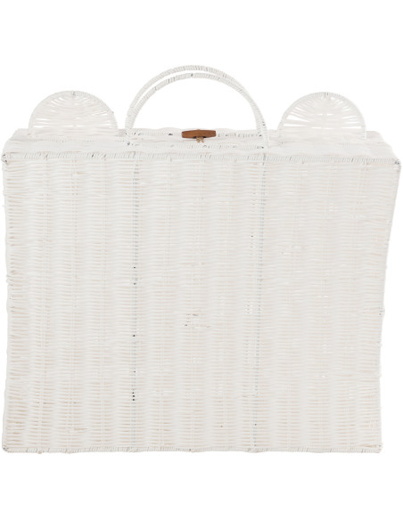 Grande Valise de rangement déco Ourson 50 cm Rotin synthétique Blanc Tressé Callisto 
