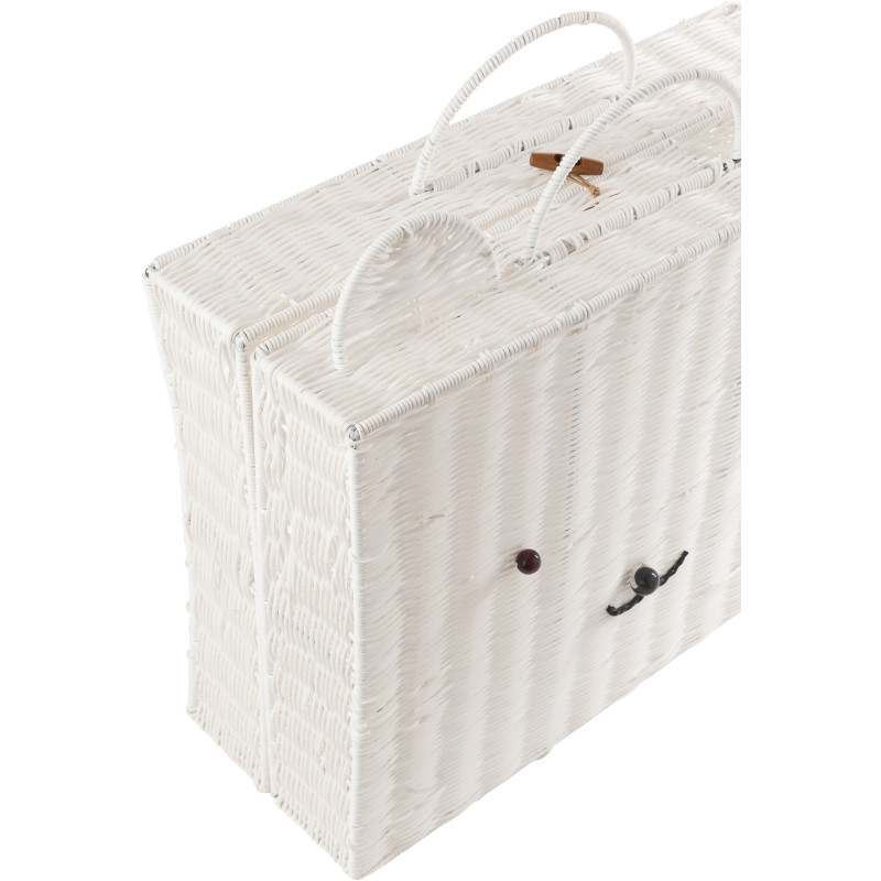 Grande Valise de rangement déco Ourson 50 cm Rotin synthétique Blanc Tressé Callisto 