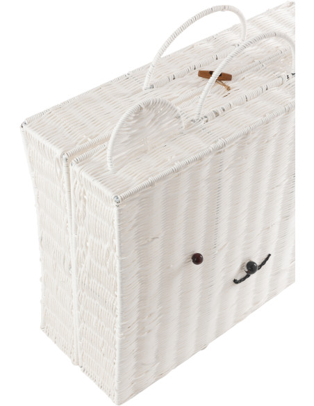 Grande Valise de rangement déco Ourson 50 cm Rotin synthétique Blanc Tressé Callisto 