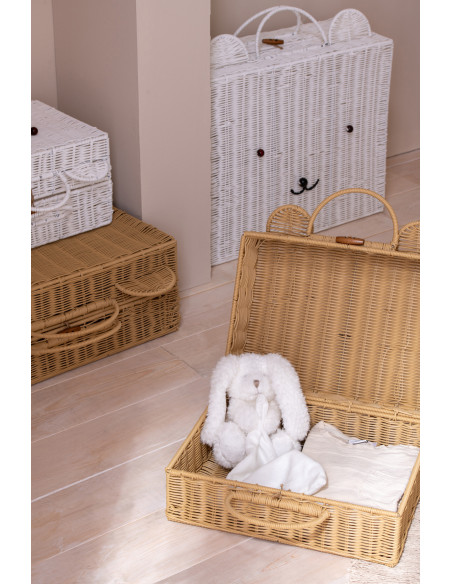 Grande Valise de rangement déco Ourson 50 cm Rotin synthétique Blanc Tressé Callisto 