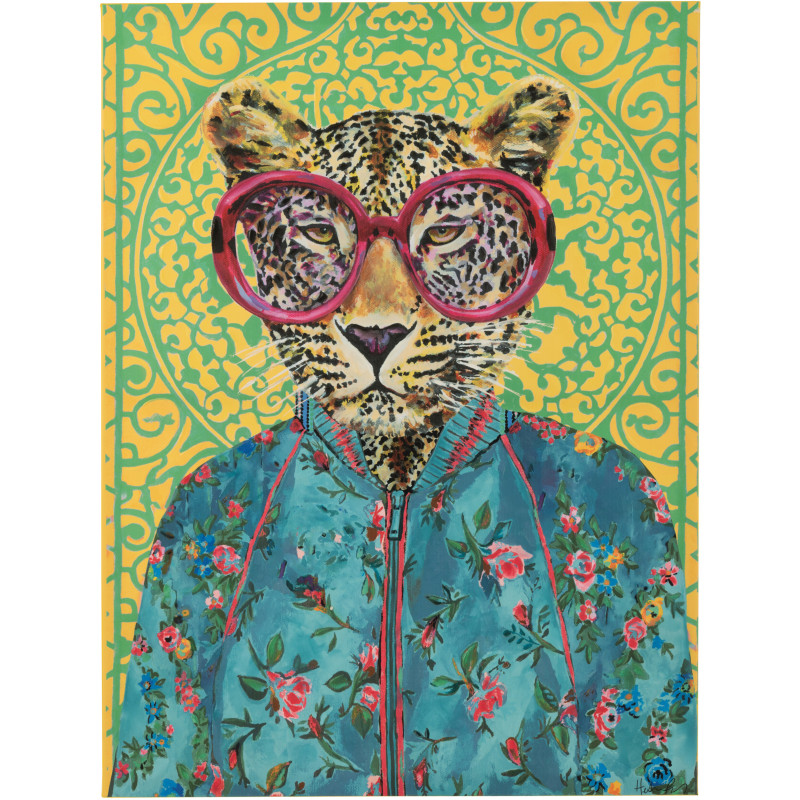 Grande Toile murale peinte pop art Léopard 75x100 Leopika 