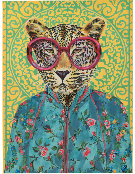 Grande Toile murale peinte pop art Léopard 75x100 Leopika 