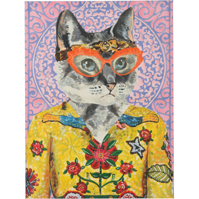 Grande Toile murale peinte pop art Chien 75x100 Bulldo 