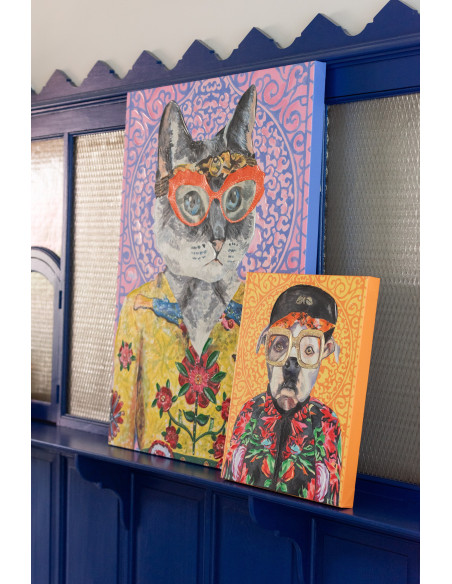 Grande Toile murale peinte pop art Chien 75x100 Bulldo 