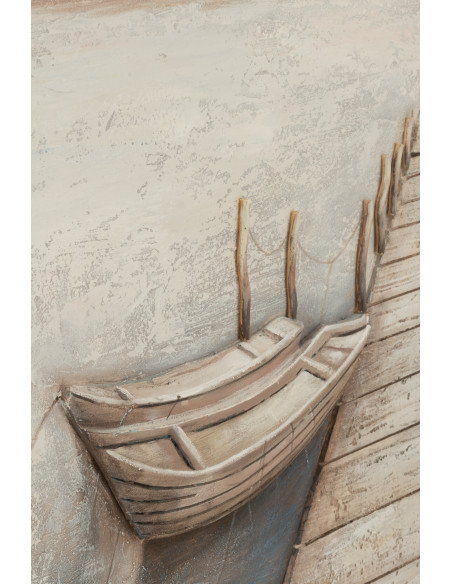Grande Toile murale peinte Ponton & Barques 80x120 Bleu Beige Mog 