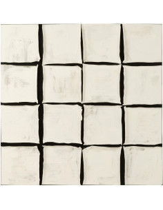 Grande Toile murale peinte Japandi Carrés 122x122 Blanc Noir Monolia 