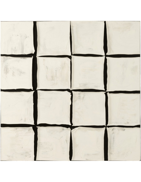 Grande Toile murale peinte Japandi Carrés 122x122 Blanc Noir Monolia 