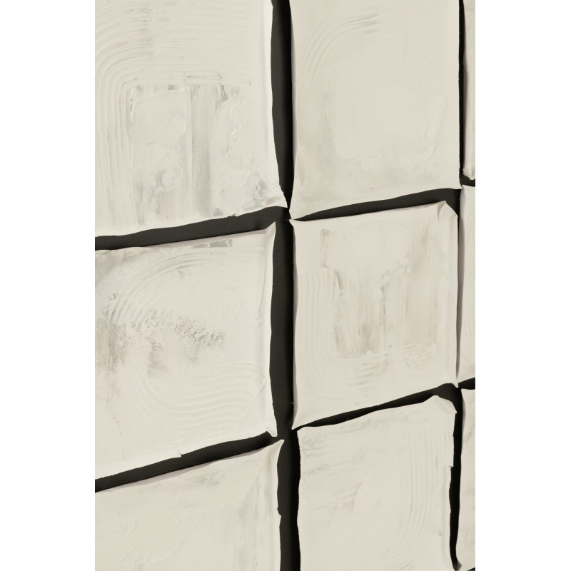 Grande Toile murale peinte Japandi Carrés 122x122 Blanc Noir Monolia 
