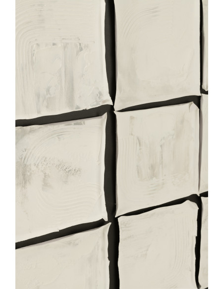 Grande Toile murale peinte Japandi Carrés 122x122 Blanc Noir Monolia 