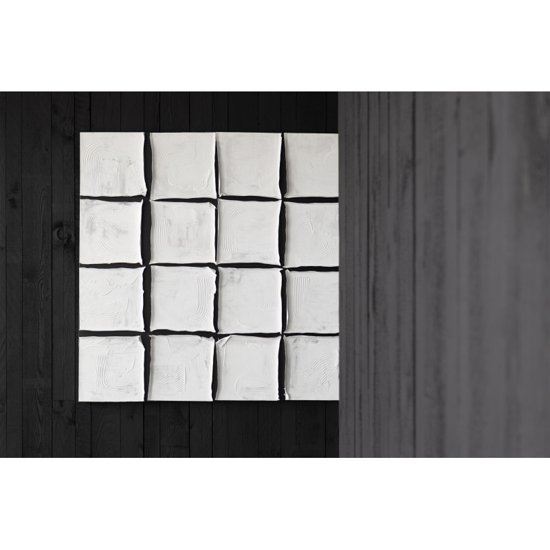 Grande Toile murale peinte Japandi Carrés 122x122 Blanc Noir Monolia 