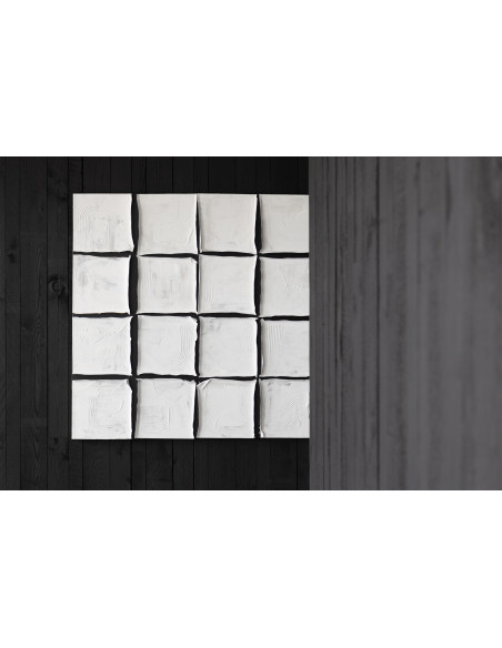Grande Toile murale peinte Japandi Carrés 122x122 Blanc Noir Monolia 
