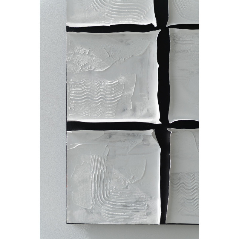 Grande Toile murale peinte Japandi Carrés 122x122 Blanc Noir Monolia 