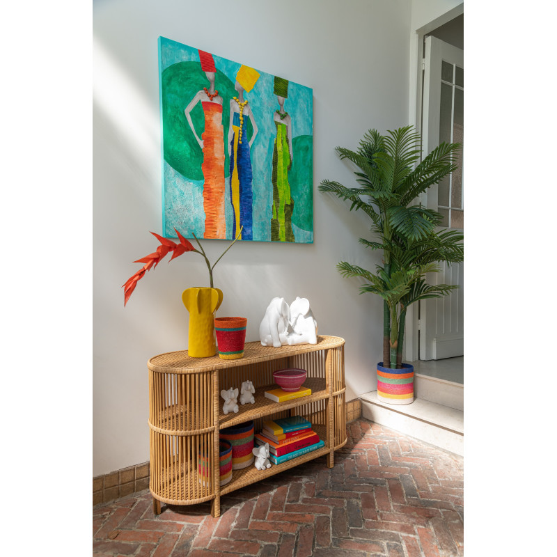 Grande Toile murale peinte Femmes 100x100 Rouge Bleu Vert Trinida 