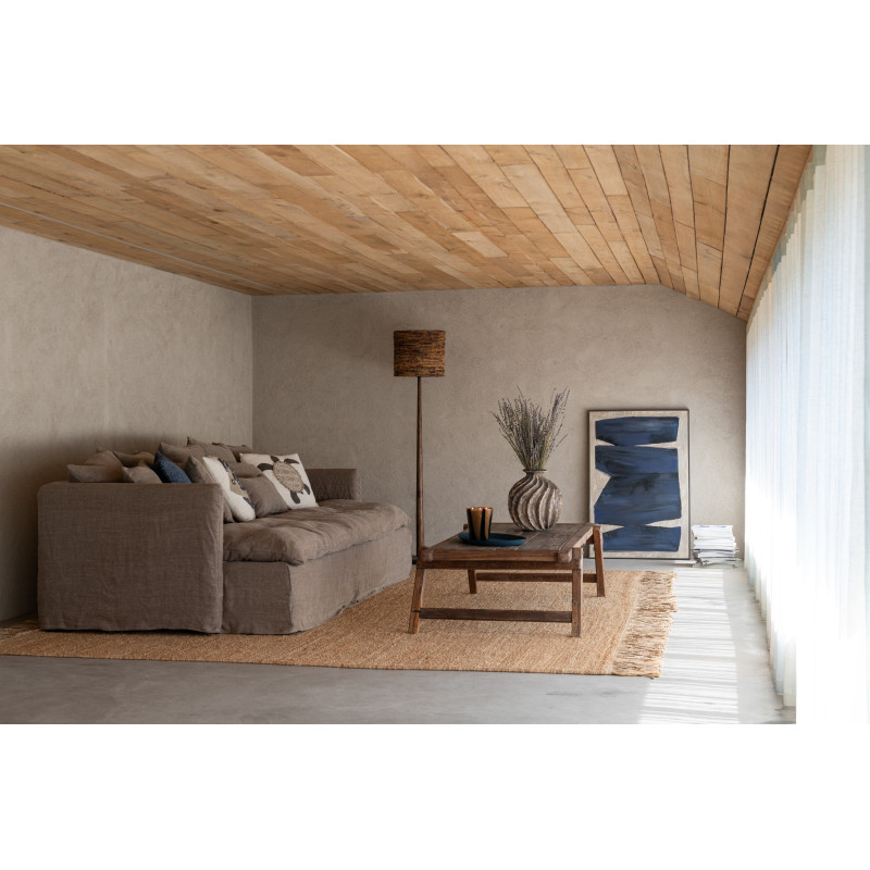Grande Toile murale peinte abstraite Cadre bois marron 82x122 Bleu foncé Blanc crème Pog 
