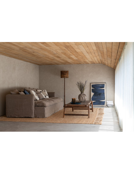 Grande Toile murale peinte abstraite Cadre bois marron 82x122 Bleu foncé Blanc crème Pog 