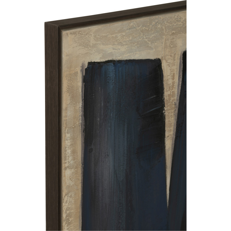 Grande Toile murale peinte abstraite Cadre bois marron 82x122 Bleu foncé Blanc crème Pog 
