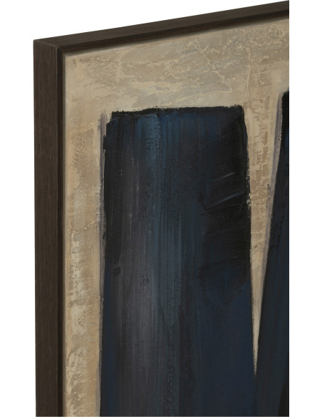 Grande Toile murale peinte abstraite Cadre bois marron 82x122 Bleu foncé Blanc crème Pog 