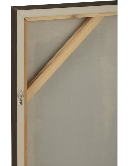 Grande Toile murale peinte abstraite Cadre bois marron 82x122 Bleu foncé Blanc crème Pog 
