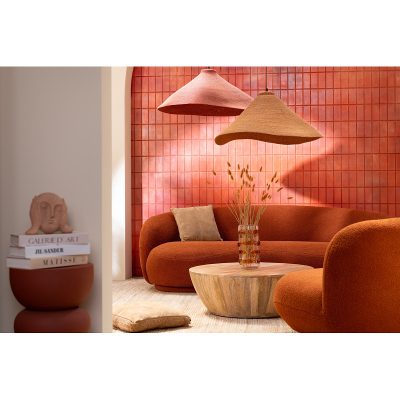 Grande Suspension Japandi organique D 82 cm Jonc de mer Orange rouille Noryna 