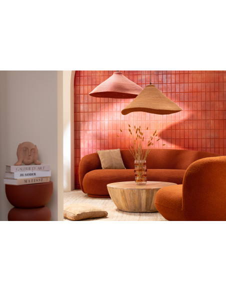 Grande Suspension Japandi organique D 82 cm Jonc de mer Orange rouille Noryna 