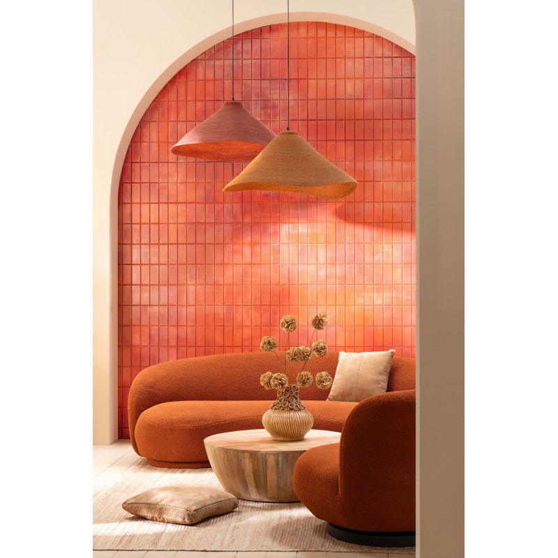 Grande Suspension Japandi organique D 82 cm Jonc de mer Orange rouille Noryna 