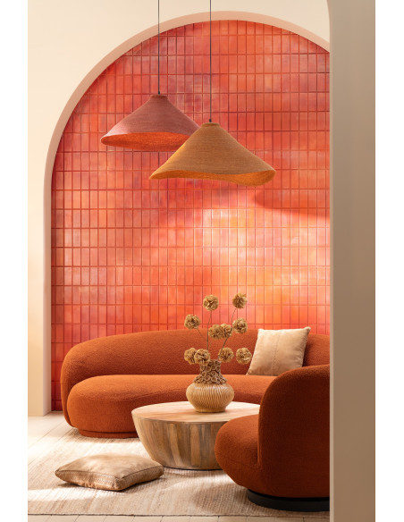 Grande Suspension Japandi organique D 82 cm Jonc de mer Orange rouille Noryna 
