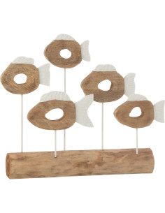 Grande Sculpture déco Poissons abstraits bord de mer sur pied 61 cm Bois de manguier Naturel Blanc Métal Driftia 