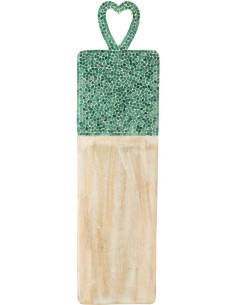 Grande Planche apéro style méditerranéen Rectangulaire 74 cm Bois de manguier Naturel Turquoise Mosaïque Kalanka 