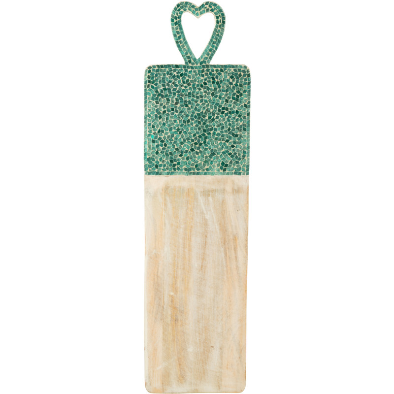 Grande Planche apéro style méditerranéen Rectangulaire 74 cm Bois de manguier Naturel Turquoise Mosaïque Kalanka 