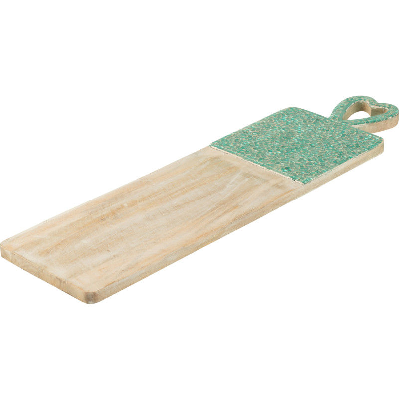 Grande Planche apéro style méditerranéen Rectangulaire 74 cm Bois de manguier Naturel Turquoise Mosaïque Kalanka 