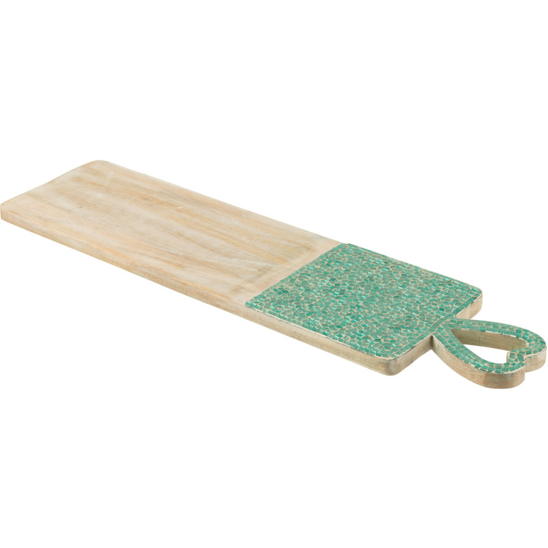 Grande Planche apéro style méditerranéen Rectangulaire 74 cm Bois de manguier Naturel Turquoise Mosaïque Kalanka 