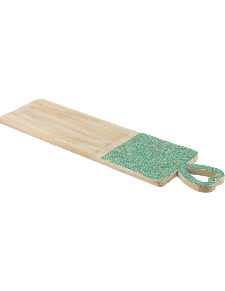 Grande Planche apéro style méditerranéen Rectangulaire 74 cm Bois de manguier Naturel Turquoise Mosaïque Kalanka 