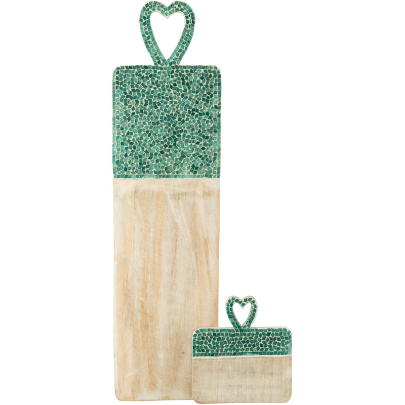 Grande Planche apéro style méditerranéen Rectangulaire 74 cm Bois de manguier Naturel Turquoise Mosaïque Kalanka 