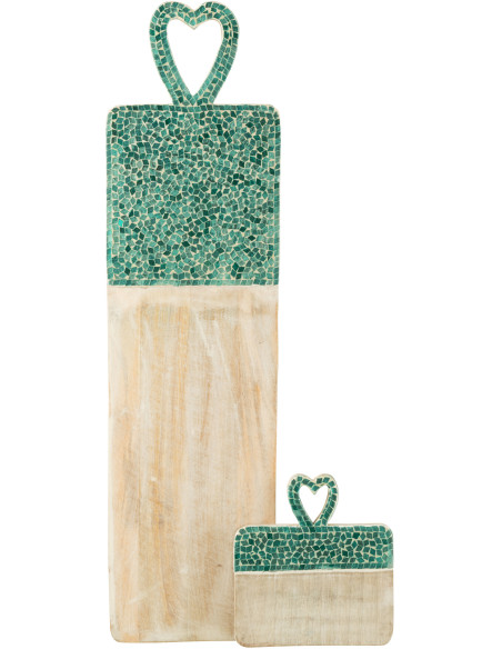 Grande Planche apéro style méditerranéen Rectangulaire 74 cm Bois de manguier Naturel Turquoise Mosaïque Kalanka 