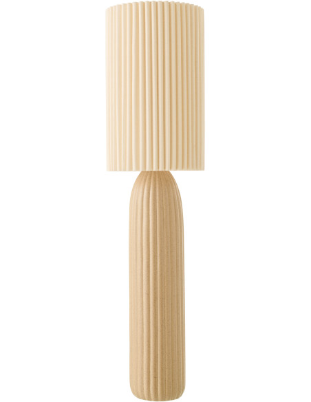 Grande Lampe de sol design néo art déco H 91 cm Céramique Marron camel Tissu Beige Plissara J-Line - 1
