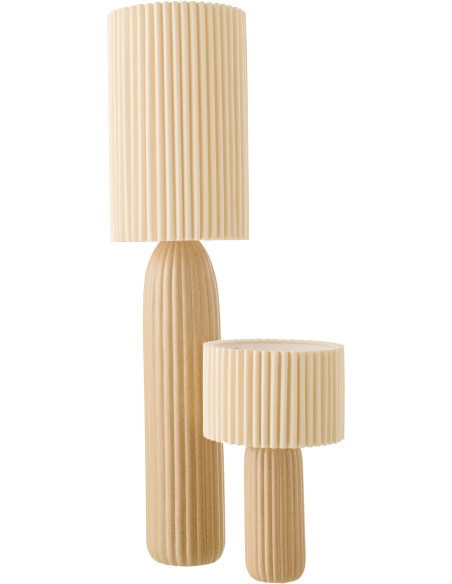 Grande Lampe de sol design néo art déco H 91 cm Céramique Marron camel Tissu Beige Plissara J-Line - 5
