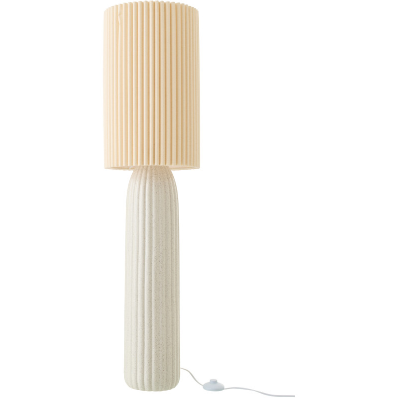 Grande Lampe de sol design néo art déco H 91 cm Céramique Blanc cassé Tissu Beige Plissara J-Line - 1