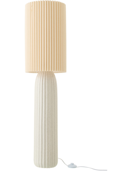 Grande Lampe de sol design néo art déco H 91 cm Céramique Blanc cassé Tissu Beige Plissara J-Line - 1