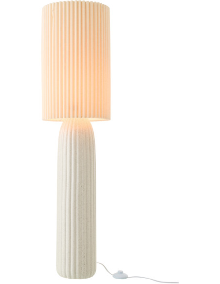Grande Lampe de sol design néo art déco H 91 cm Céramique Blanc cassé Tissu Beige Plissara J-Line - 2
