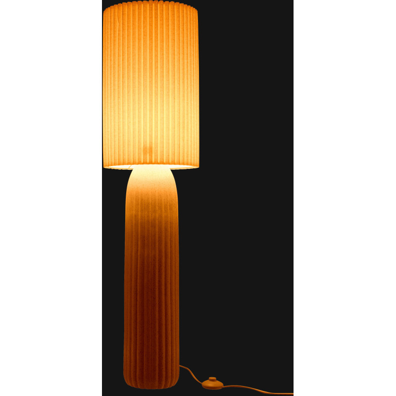 Grande Lampe de sol design néo art déco H 91 cm Céramique Blanc cassé Tissu Beige Plissara J-Line - 3