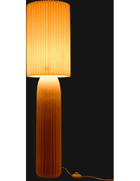 Grande Lampe de sol design néo art déco H 91 cm Céramique Blanc cassé Tissu Beige Plissara J-Line - 3