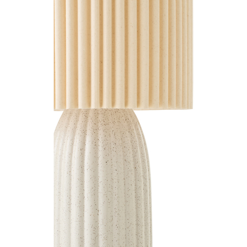 Grande Lampe de sol design néo art déco H 91 cm Céramique Blanc cassé Tissu Beige Plissara J-Line - 4