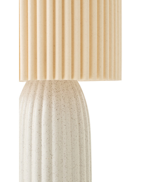 Grande Lampe de sol design néo art déco H 91 cm Céramique Blanc cassé Tissu Beige Plissara J-Line - 4