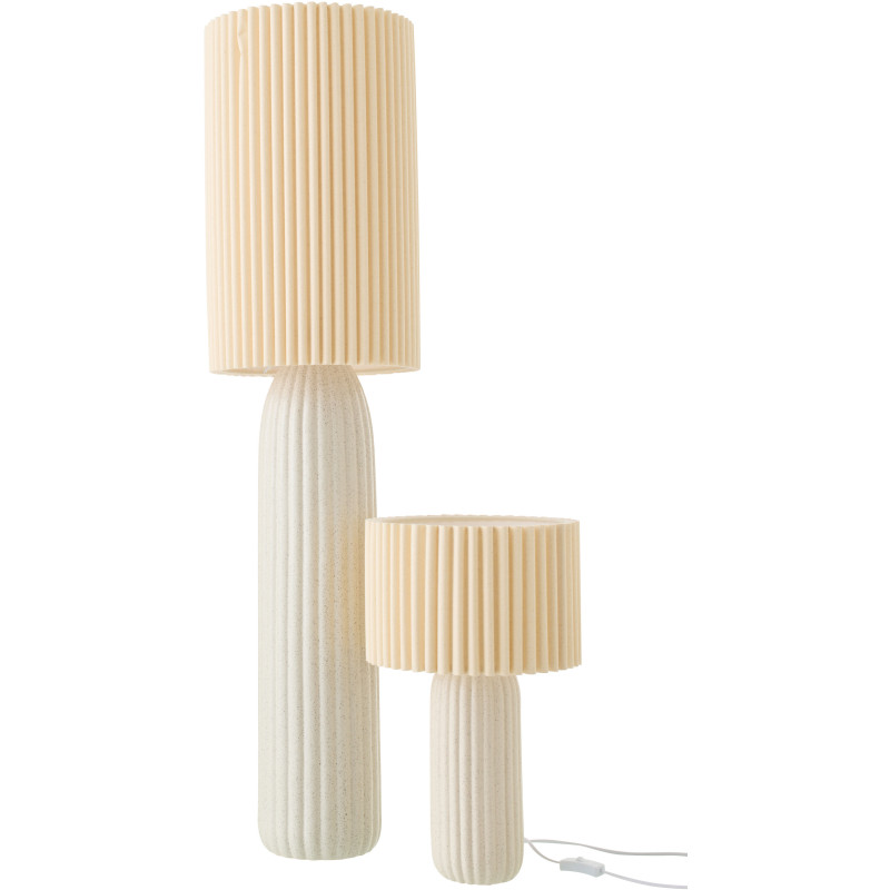 Grande Lampe de sol design néo art déco H 91 cm Céramique Blanc cassé Tissu Beige Plissara J-Line - 5